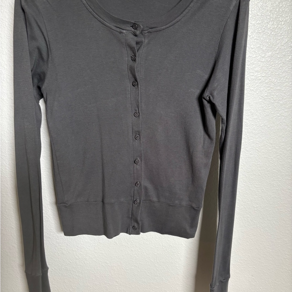Michael Stars Slim Button-Front Long Sleeve Top - Charcoal